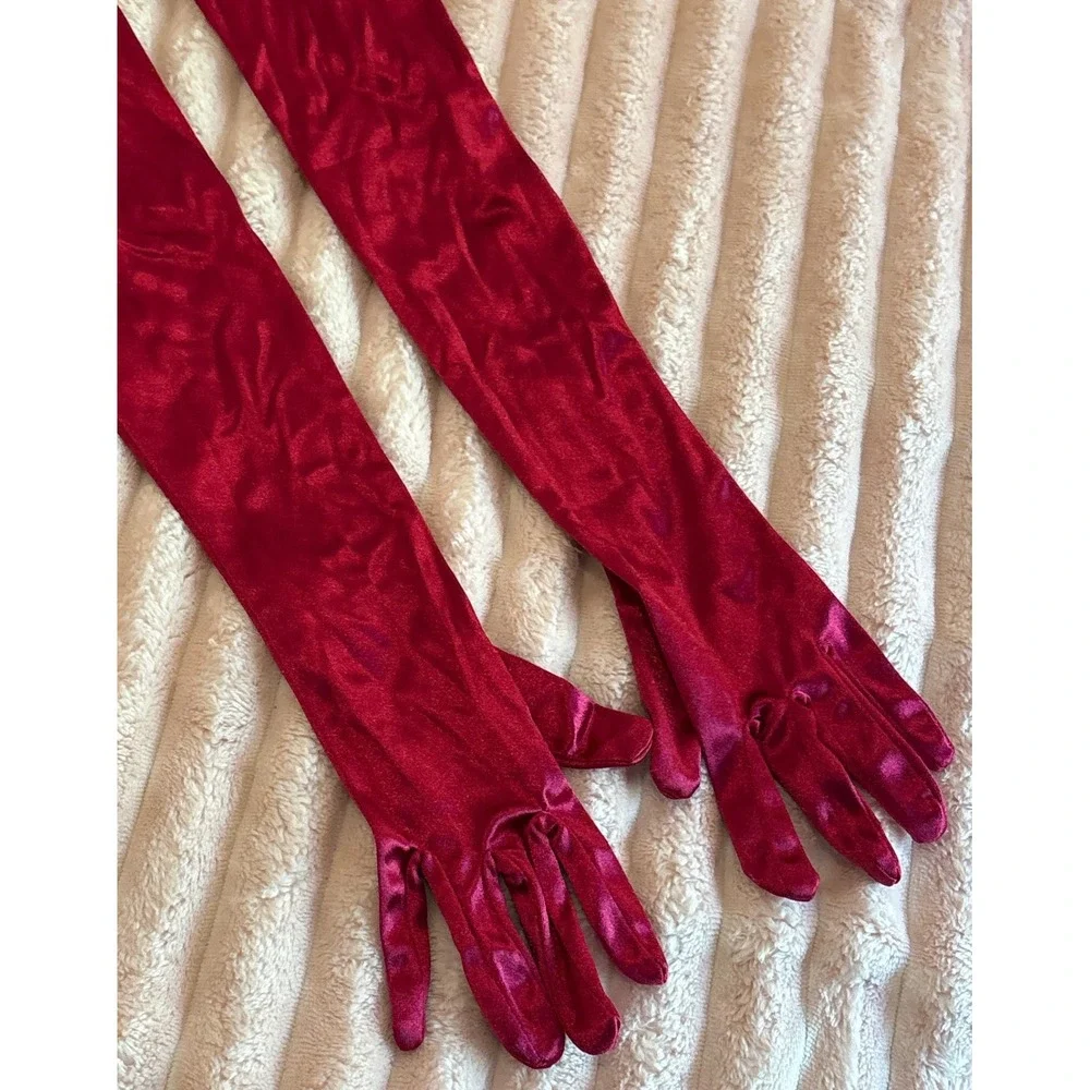 Red‎ Satin Opera Gloves Long Formal Costume Stretch Evening Gloves